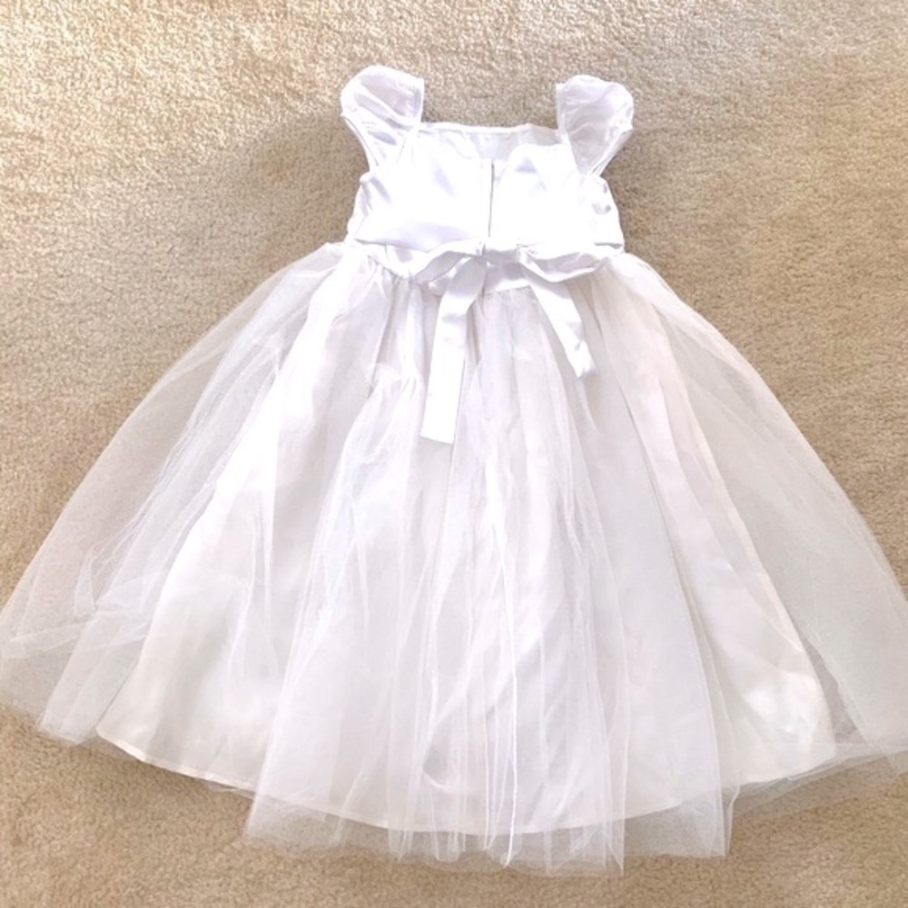 White Tulle And Satin Formal Flowergirl Dress Size 6 - Picture 3 of 9